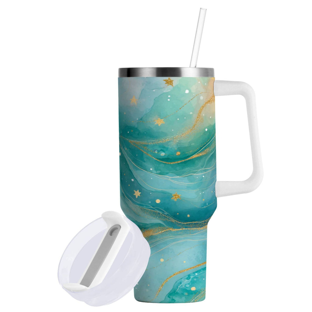 40 oz Insulated Stainless Steel Tumbler Double Wall Stainless Steel Tumbler with 2-Way Drinking Beautiful Watercolor Stars M530N