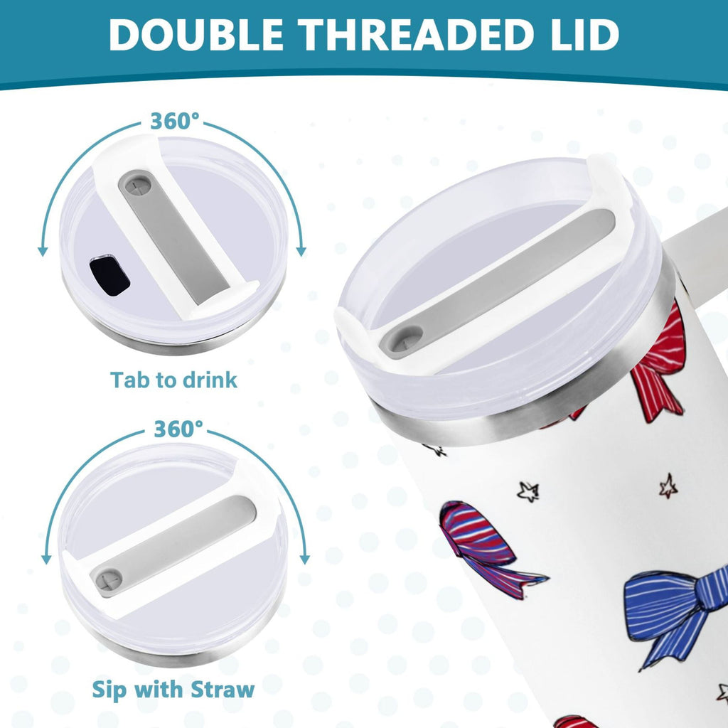 30 oz Insulated Stainless Steel Tumbler Double Wall Stainless Steel Tumbler with 2-Way Drinking Red and Blue Stripe Bows M656U