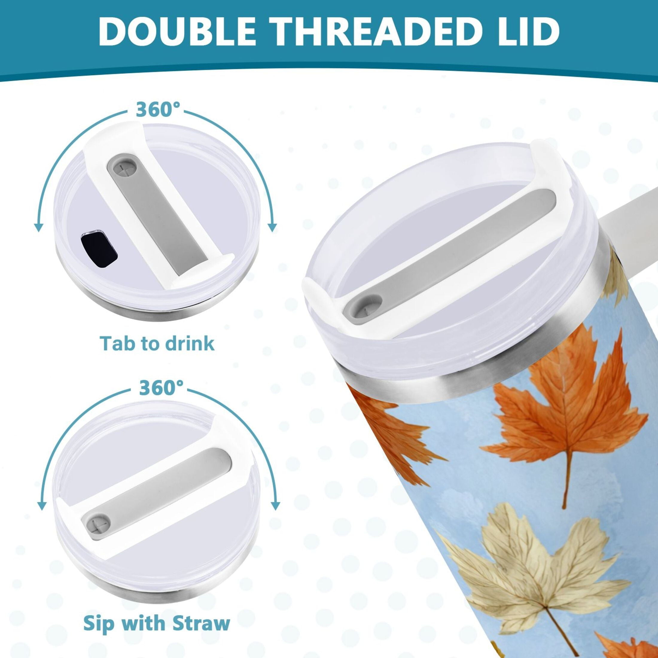 30 oz Insulated Stainless Steel Tumbler Double Wall Stainless Steel Tumbler with 2-Way Drinking Autumn Maple Leaves M641J