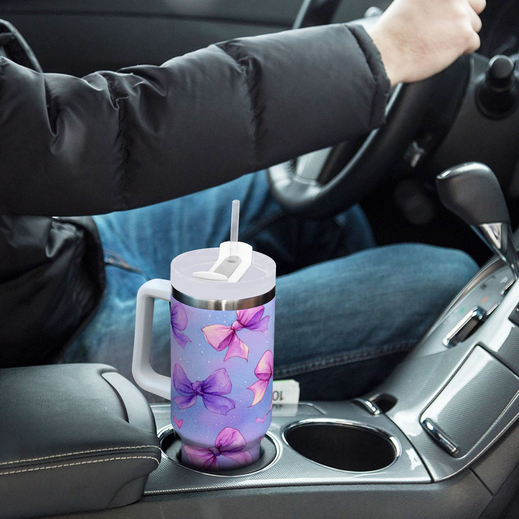 30 oz Insulated Stainless Steel Tumbler Double Wall Stainless Steel Tumbler with 2-Way Drinking Watercolor Bows Pattern M627P