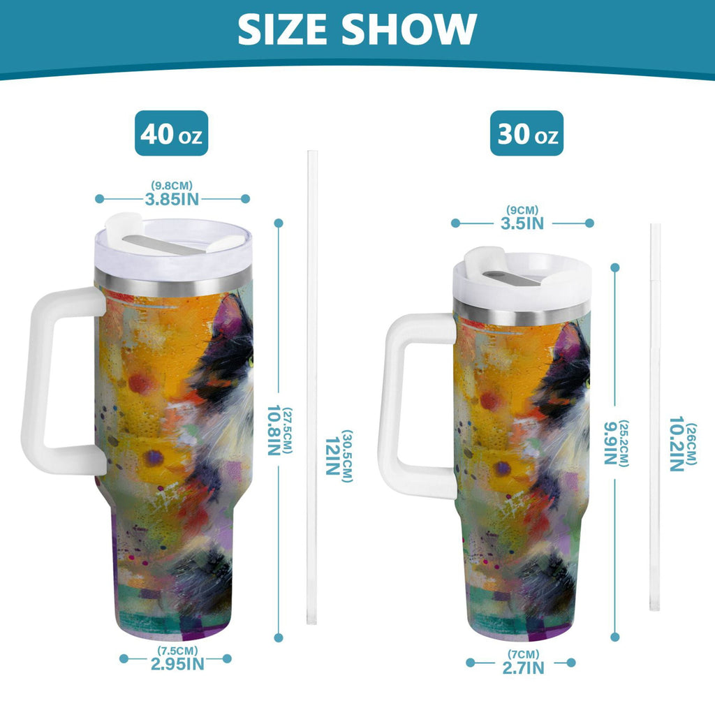 30 oz Insulated Stainless Steel Tumbler Double Wall Stainless Steel Tumbler with 2-Way Drinking Charming Hairy Cat M672B