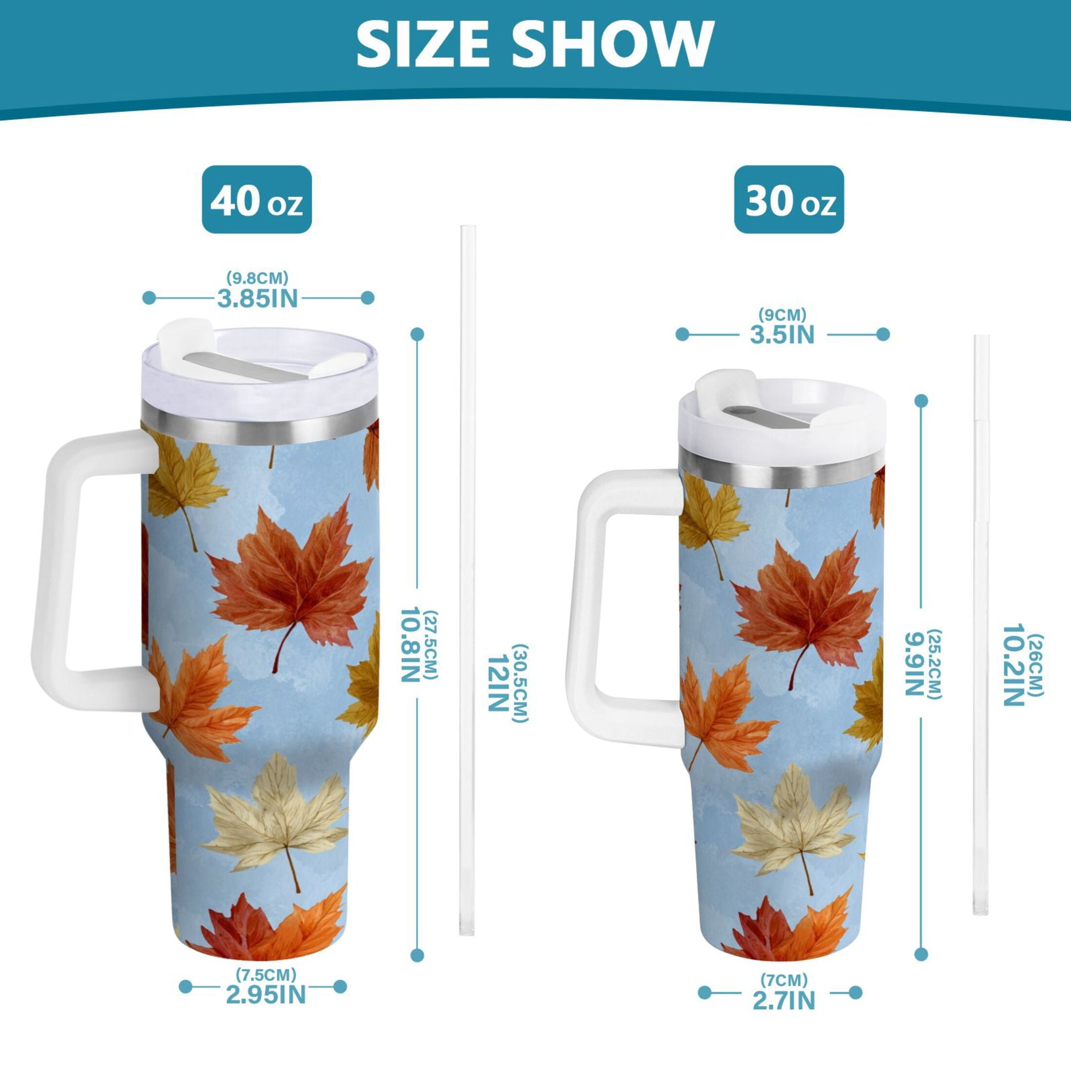 30 oz Insulated Stainless Steel Tumbler Double Wall Stainless Steel Tumbler with 2-Way Drinking Autumn Maple Leaves M641J