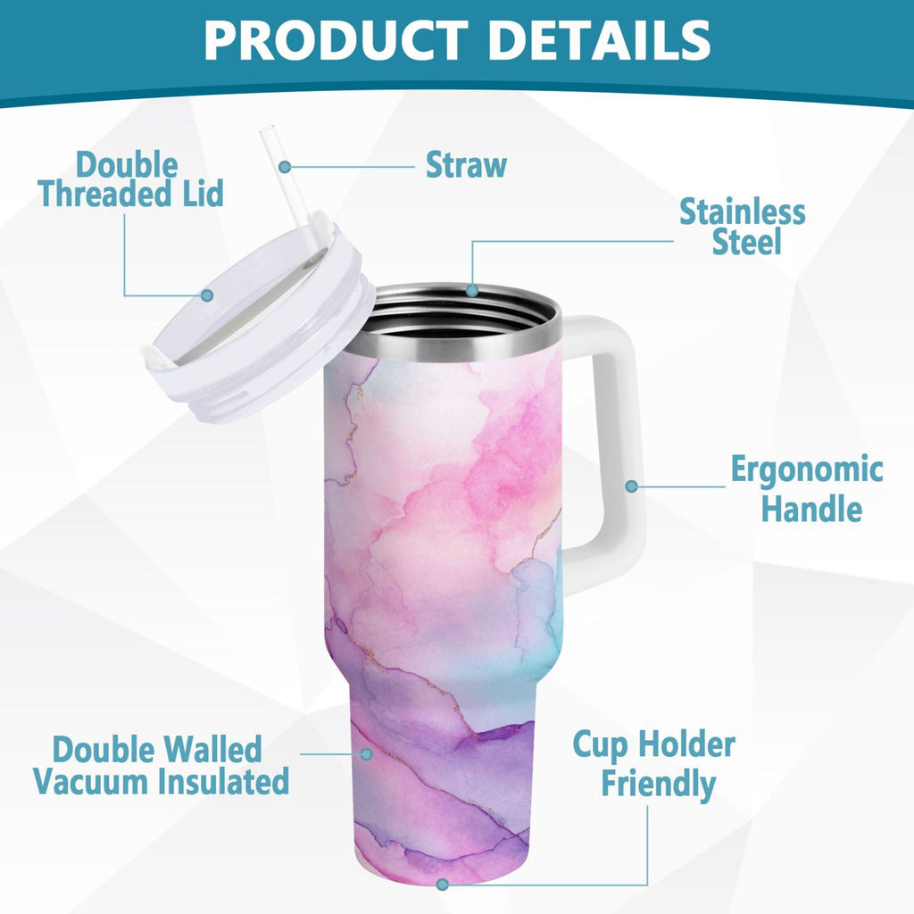 30 oz Insulated Stainless Steel Tumbler Double Wall Stainless Steel Tumbler with 2-Way Drinking Pastel Pink Marble Texture M614C