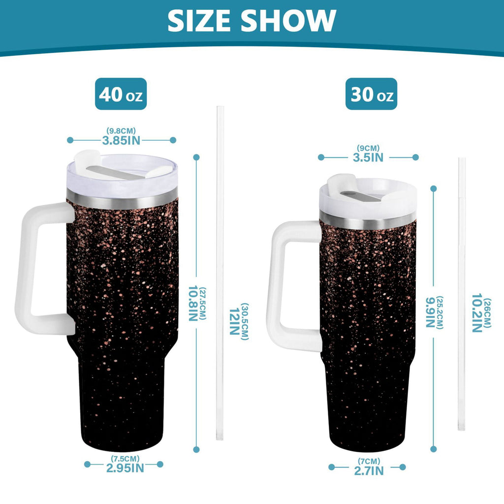 40 oz Insulated Stainless Steel Tumbler Double Wall Stainless Steel Tumbler with 2-Way Drinking Rose Gold Glitter M589E