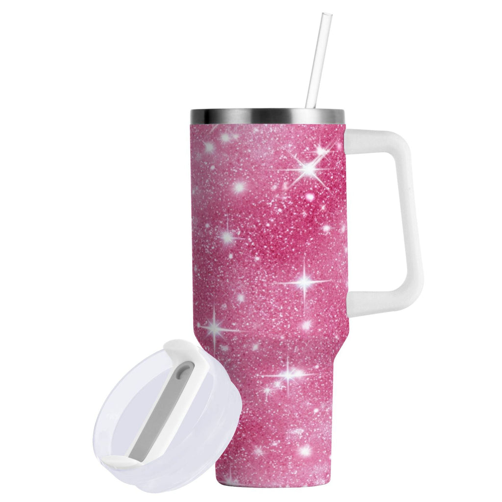 40 oz Insulated Stainless Steel Tumbler Double Wall Stainless Steel Tumbler with 2-Way Drinking Pink Glitter Background M608H