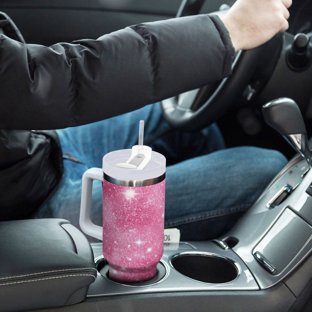 40 oz Insulated Stainless Steel Tumbler Double Wall Stainless Steel Tumbler with 2-Way Drinking Pink Glitter Background M608H