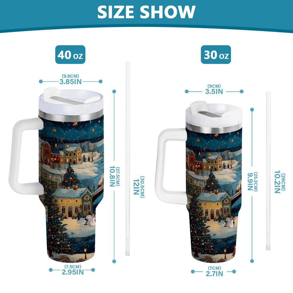 30 oz Insulated Stainless Steel Tumbler Double Wall Stainless Steel Tumbler with 2-Way Drinking Whimsical Christmas Scene M545W
