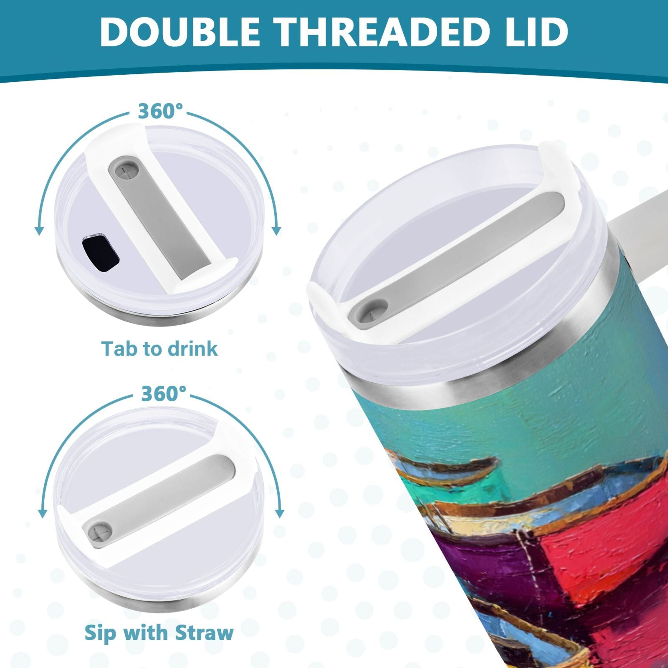 30 oz Insulated Stainless Steel Tumbler Double Wall Stainless Steel Tumbler with 2-Way Drinking Colorful Row Boats M555L