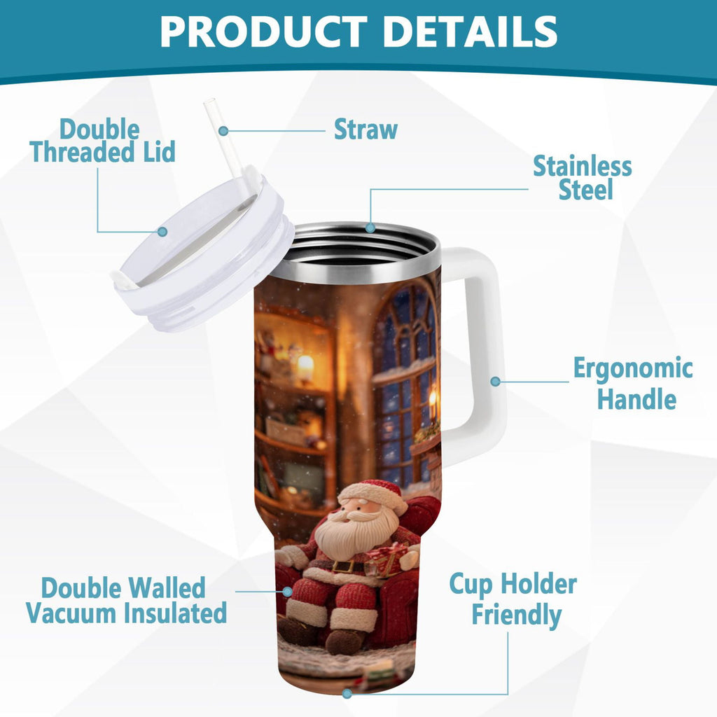 40 oz Insulated Stainless Steel Tumbler Double Wall Stainless Steel Tumbler with 2-Way Drinking Sitting Santa Claus M635F