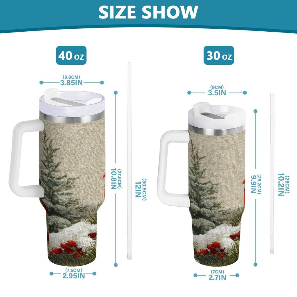 30 oz Insulated Stainless Steel Tumbler Double Wall Stainless Steel Tumbler with 2-Way Drinking Bird and Snow-covered Trees M615E