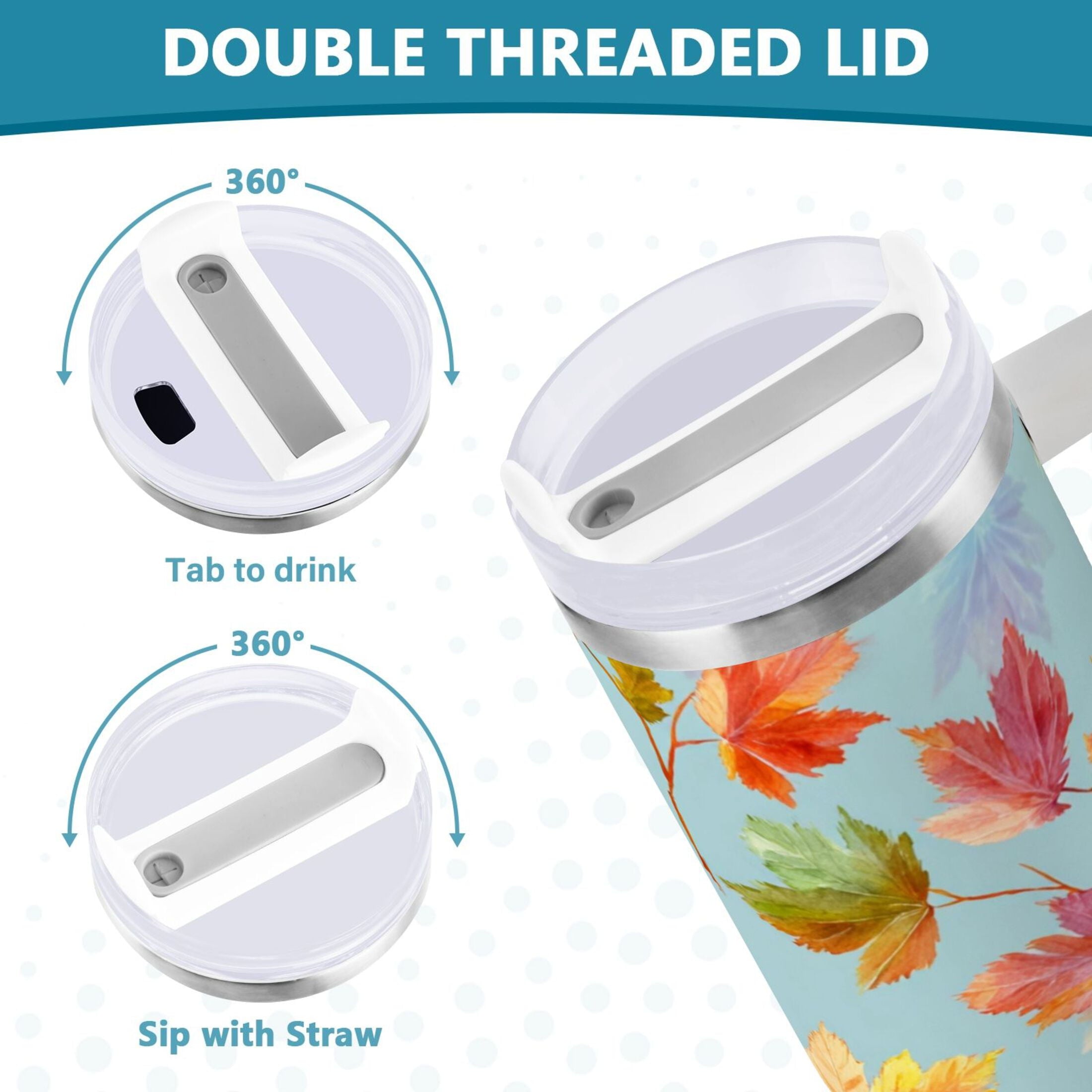 30 oz Insulated Stainless Steel Tumbler Double Wall Stainless Steel Tumbler with 2-Way Drinking Colorful Autumn Maple Leaves M616G