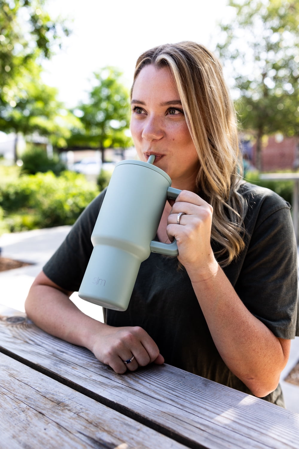 Simple Modern 30 fl oz Insulated Stainless Steel Trek Tumbler with Straw Lid | Seaglass Sage and Cream Checkmate M690P