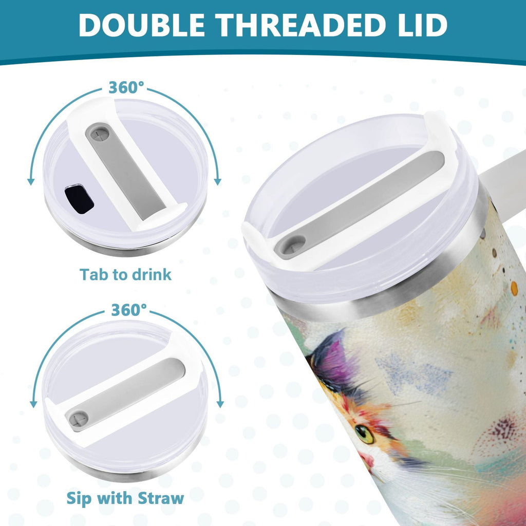 30 oz Insulated Stainless Steel Tumbler Double Wall Stainless Steel Tumbler with 2-Way Drinking Charming Hairy Cat M672B
