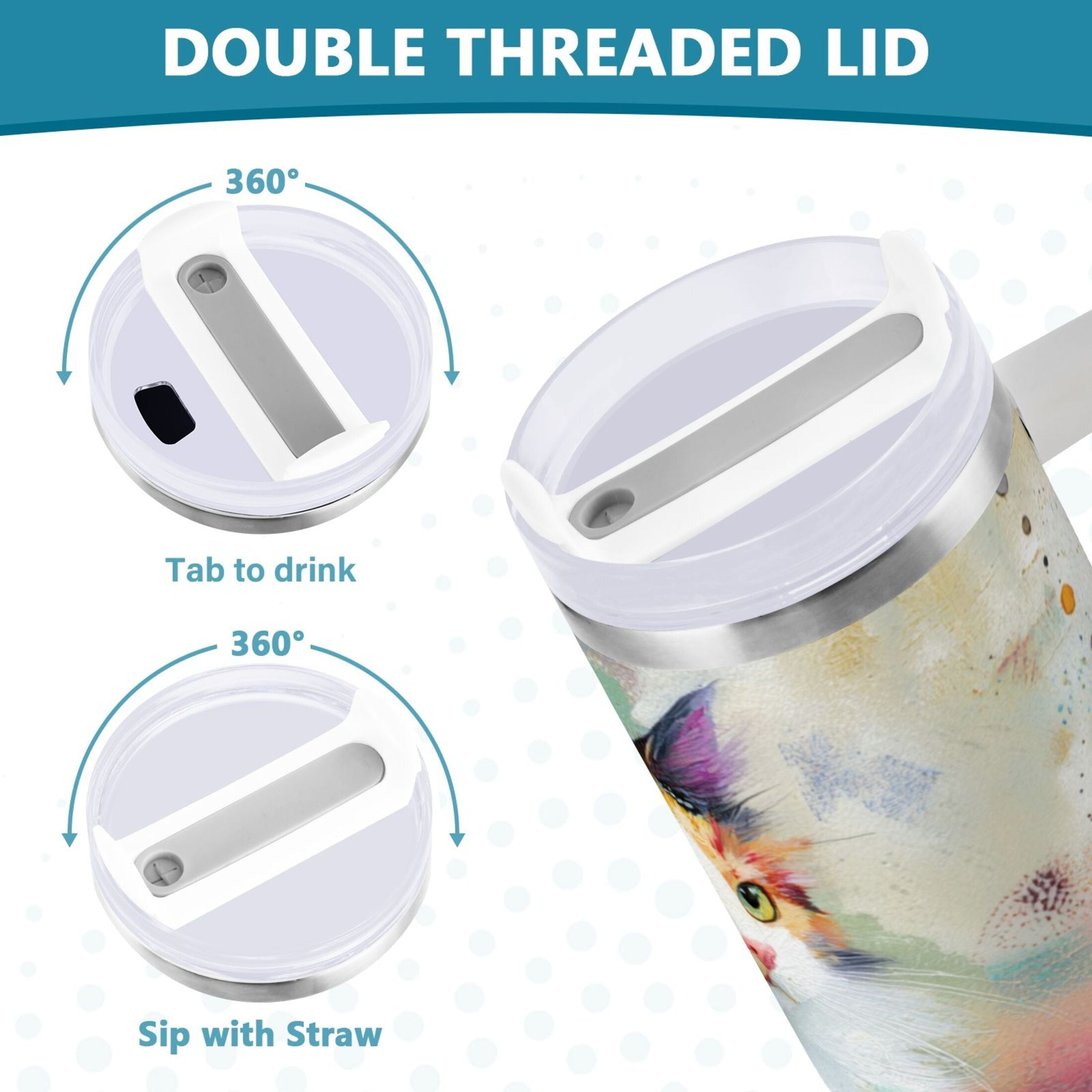 30 oz Insulated Stainless Steel Tumbler Double Wall Stainless Steel Tumbler with 2-Way Drinking Charming Hairy Cat M672B