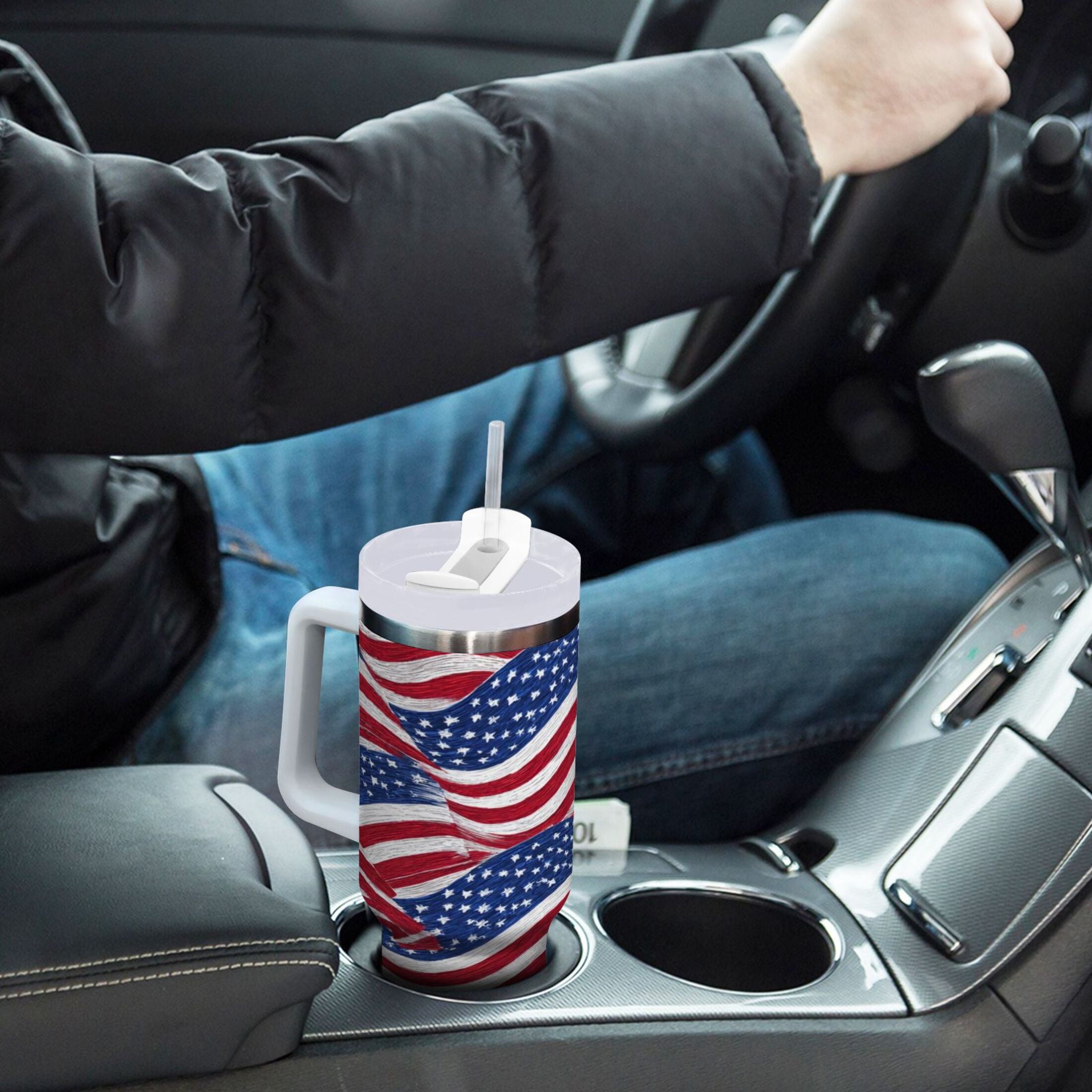 30 oz Insulated Stainless Steel Tumbler Double Wall Stainless Steel Tumbler with 2-Way Drinking Flags Wave Pattern M536J