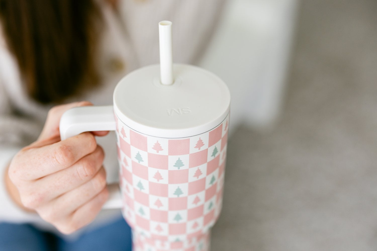 Simple Modern 30 fl oz Insulated Stainless Steel Trek Tumbler with Straw Lid | Seaglass Sage and Cream Checkmate M690P