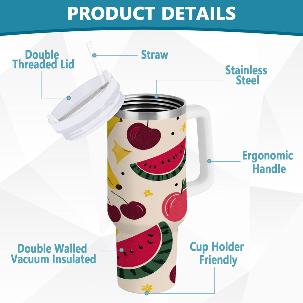 30 oz Insulated Stainless Steel Tumbler Double Wall Stainless Steel Tumbler with 2-Way Drinking Watermelon and Cherries M579U