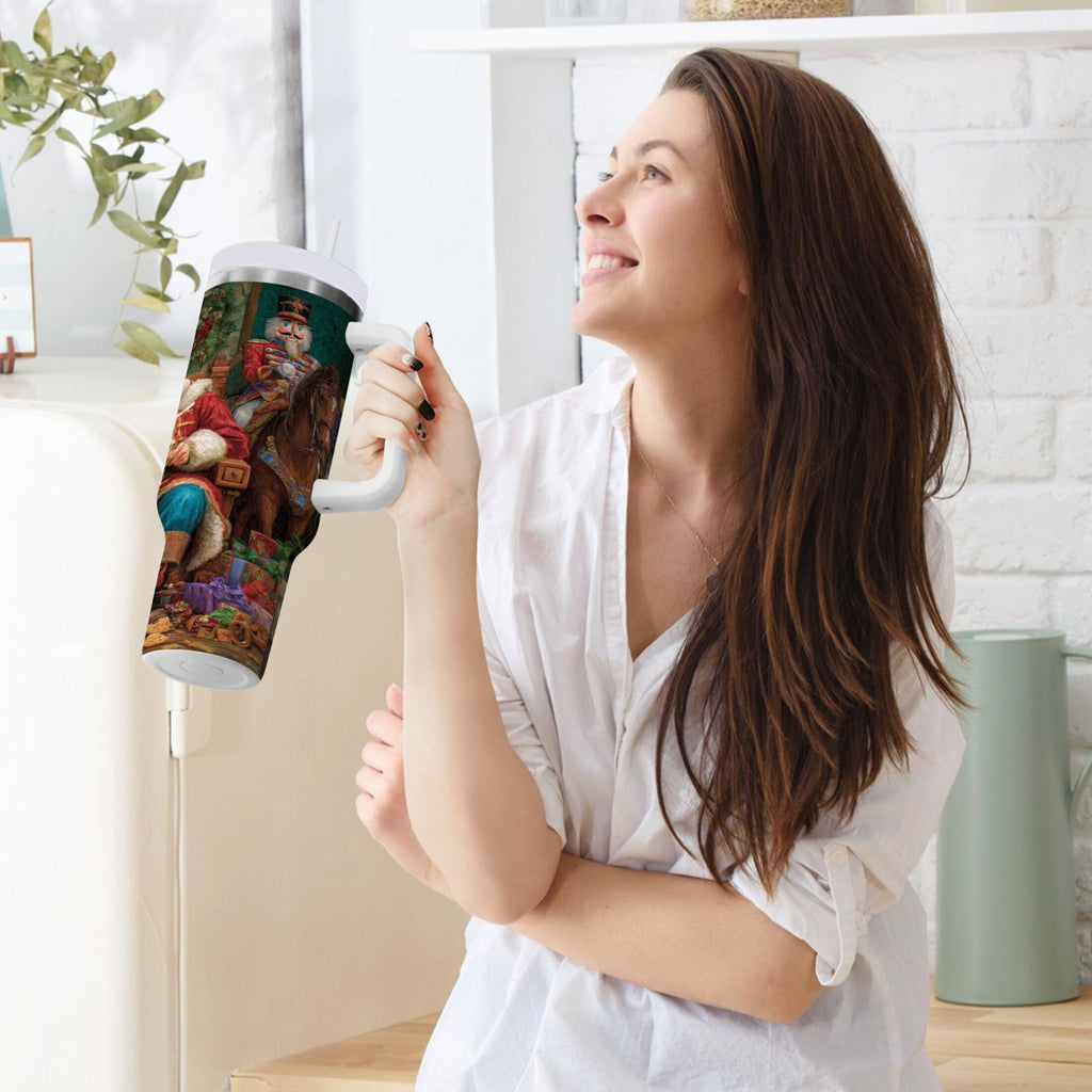 40 oz Insulated Stainless Steel Tumbler Double Wall Stainless Steel Tumbler with 2-Way Drinking Santa Eating Cookies M548G