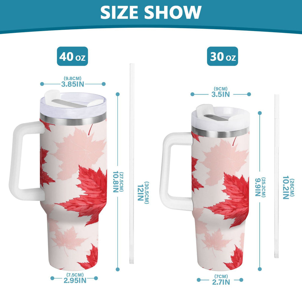 40 oz Insulated Stainless Steel Tumbler Double Wall Stainless Steel Tumbler with 2-Way Drinking Red Maple Leaves Pattern M601D