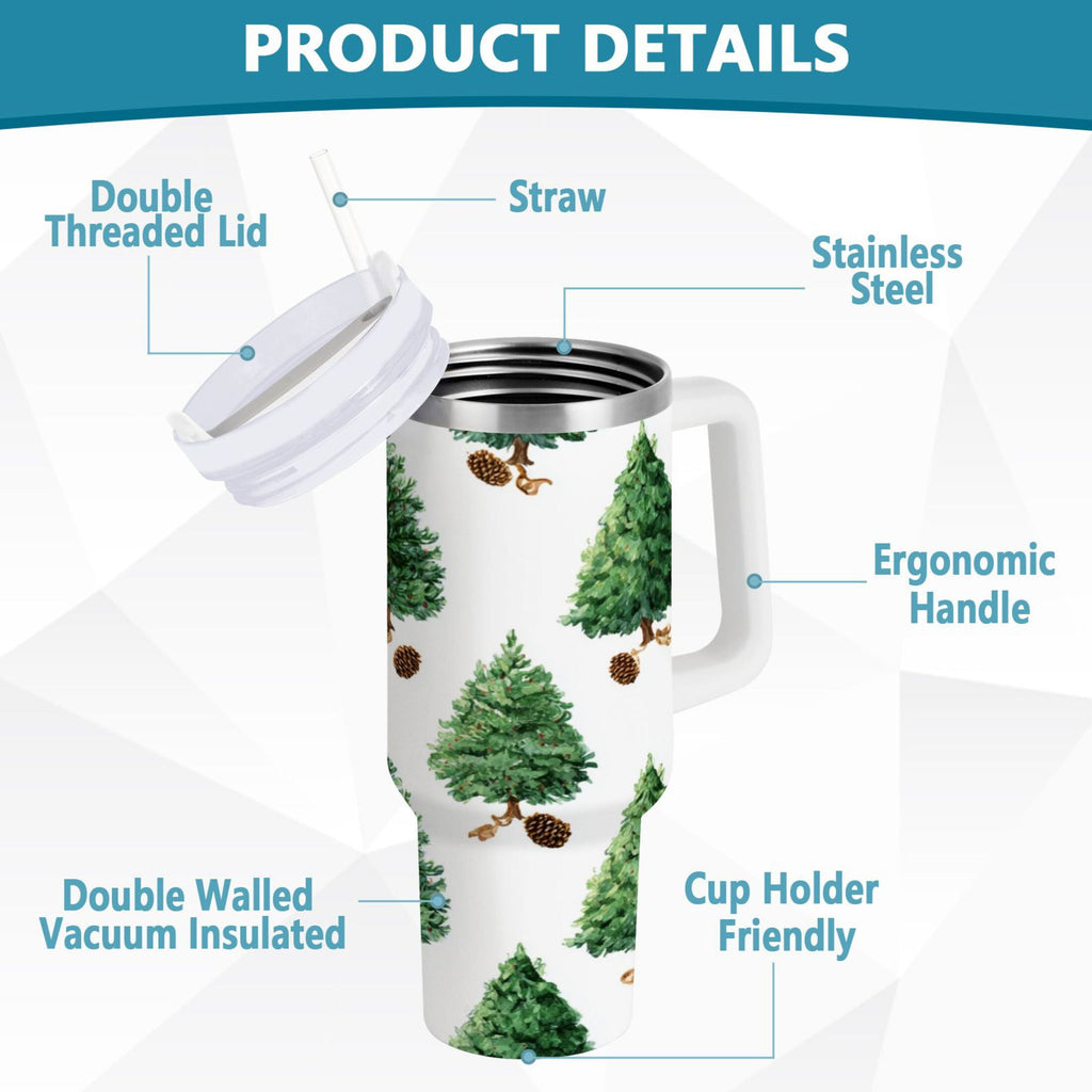 30 oz Insulated Stainless Steel Tumbler Double Wall Stainless Steel Tumbler with 2-Way Drinking Watercolor Green Christmas Tree M533W