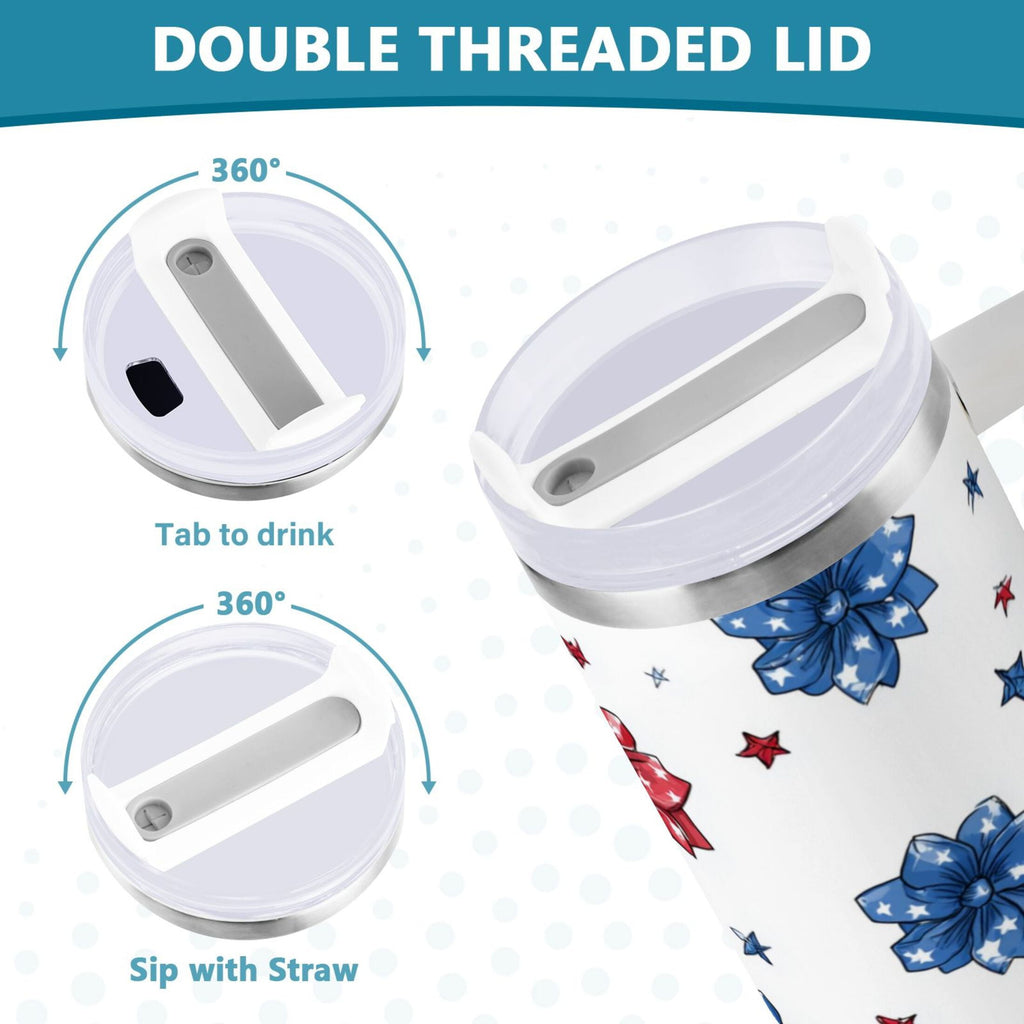 40 oz Insulated Stainless Steel Tumbler Double Wall Stainless Steel Tumbler with 2-Way Drinking Stars and Stripes Puttern Flower M521C