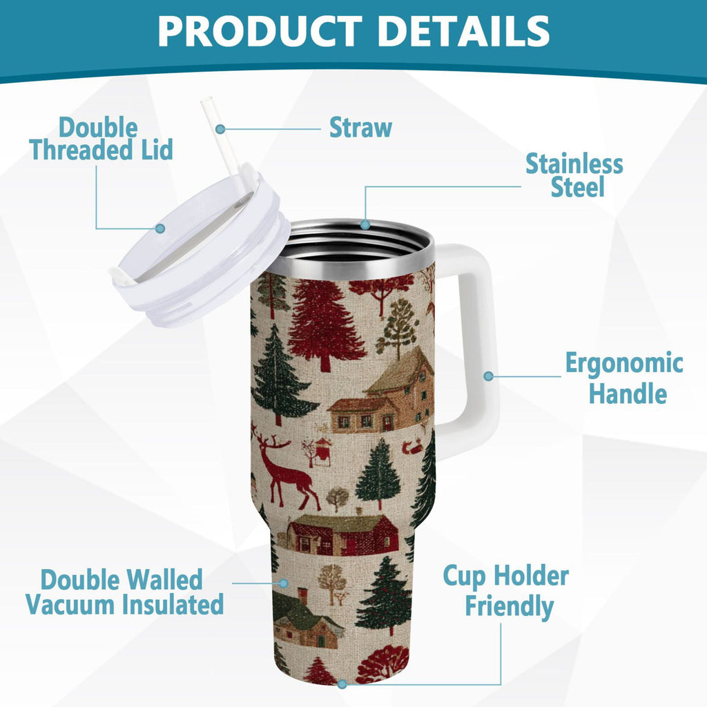 30 oz Insulated Stainless Steel Tumbler Double Wall Stainless Steel Tumbler with 2-Way Drinking Christmas Trees Deer and Houses M577Y