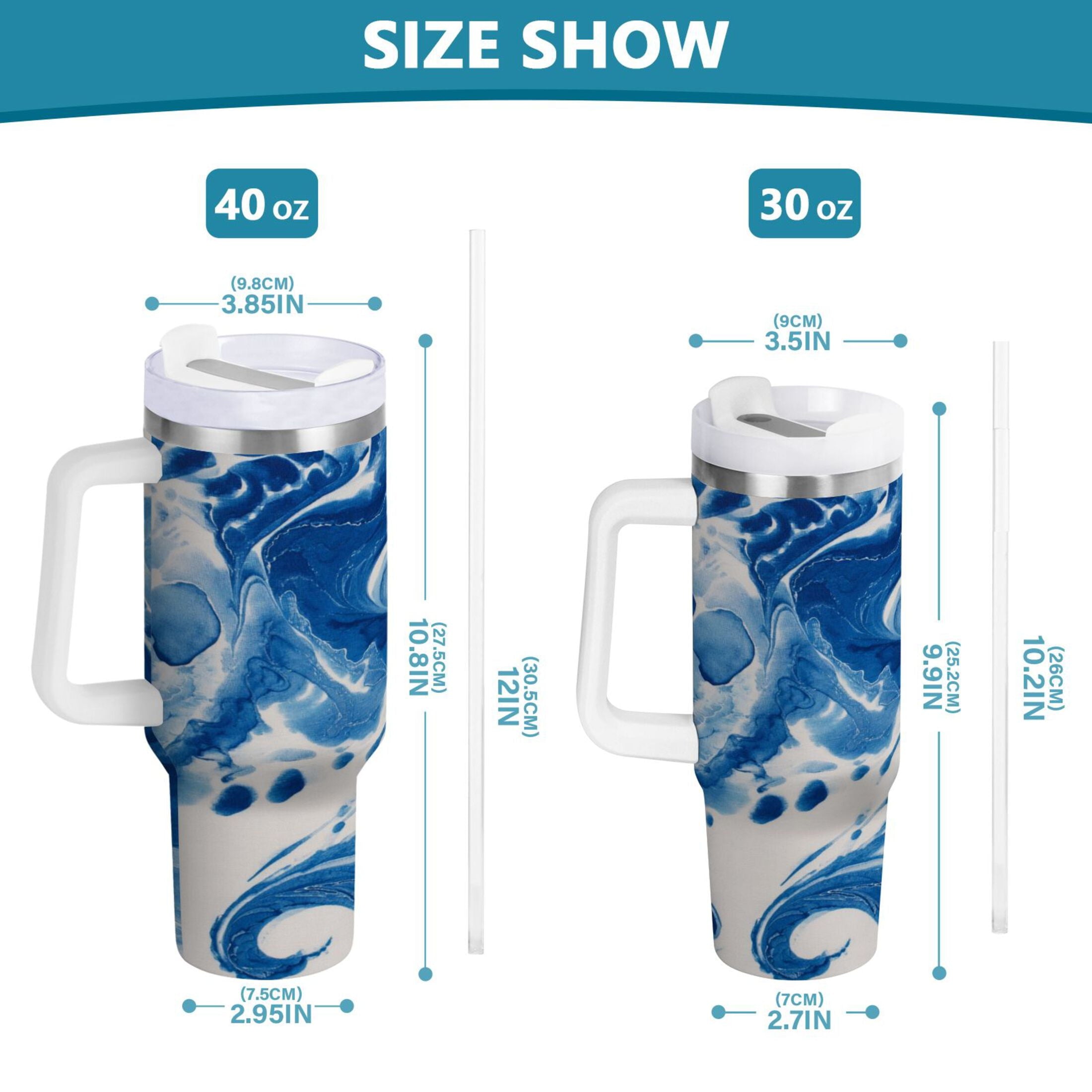 40 oz Insulated Stainless Steel Tumbler Double Wall Stainless Steel Tumbler with 2-Way Drinking Indigo Blue Tie-dye Pattern M632K