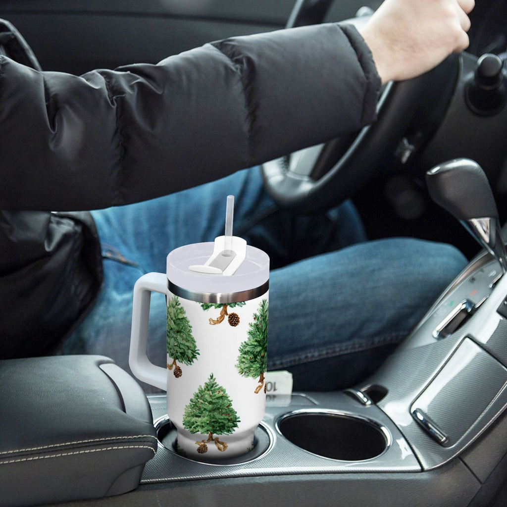 30 oz Insulated Stainless Steel Tumbler Double Wall Stainless Steel Tumbler with 2-Way Drinking Watercolor Green Christmas Tree M533W