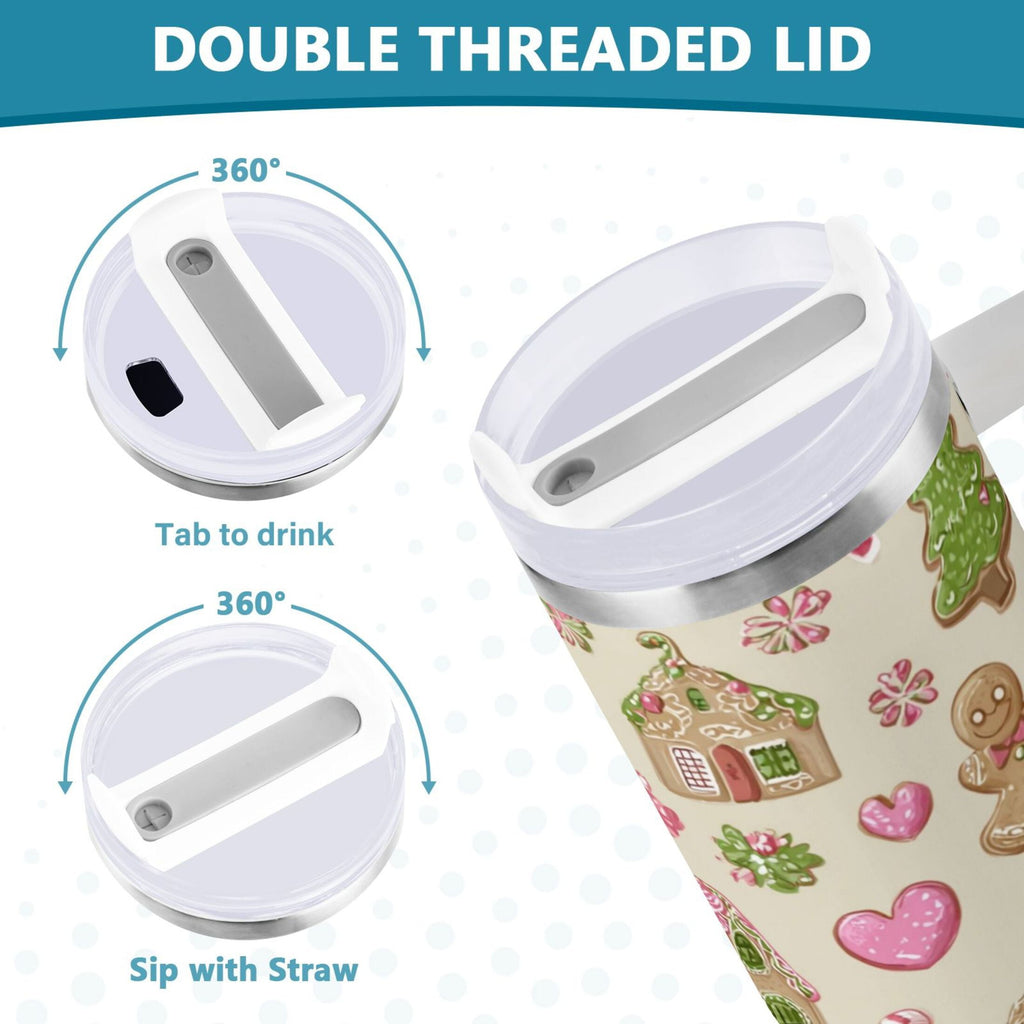40 oz Insulated Stainless Steel Tumbler Double Wall Stainless Steel Tumbler with 2-Way Drinking Pink Cute Christmas Pattern M564U