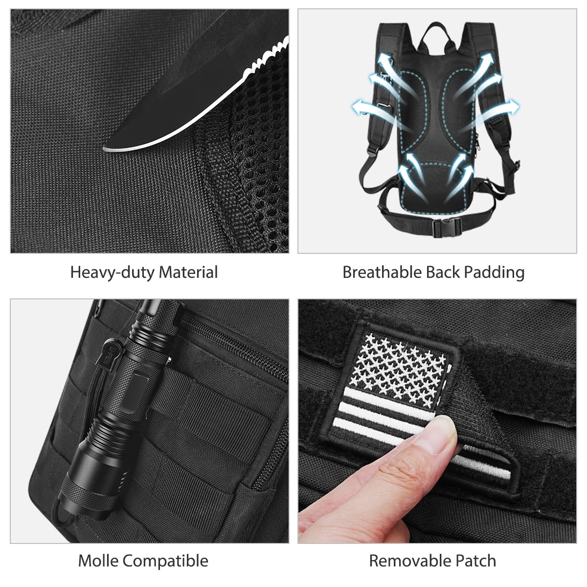 Brightify 17L Hydration Backpack with 3L TPU Water Bladder, Camel Backpack Hydration Pack for Hiking Hunting Climbing Cycling Biking Running, Molle Compatible Water Backpack for Men Women, Black M381X