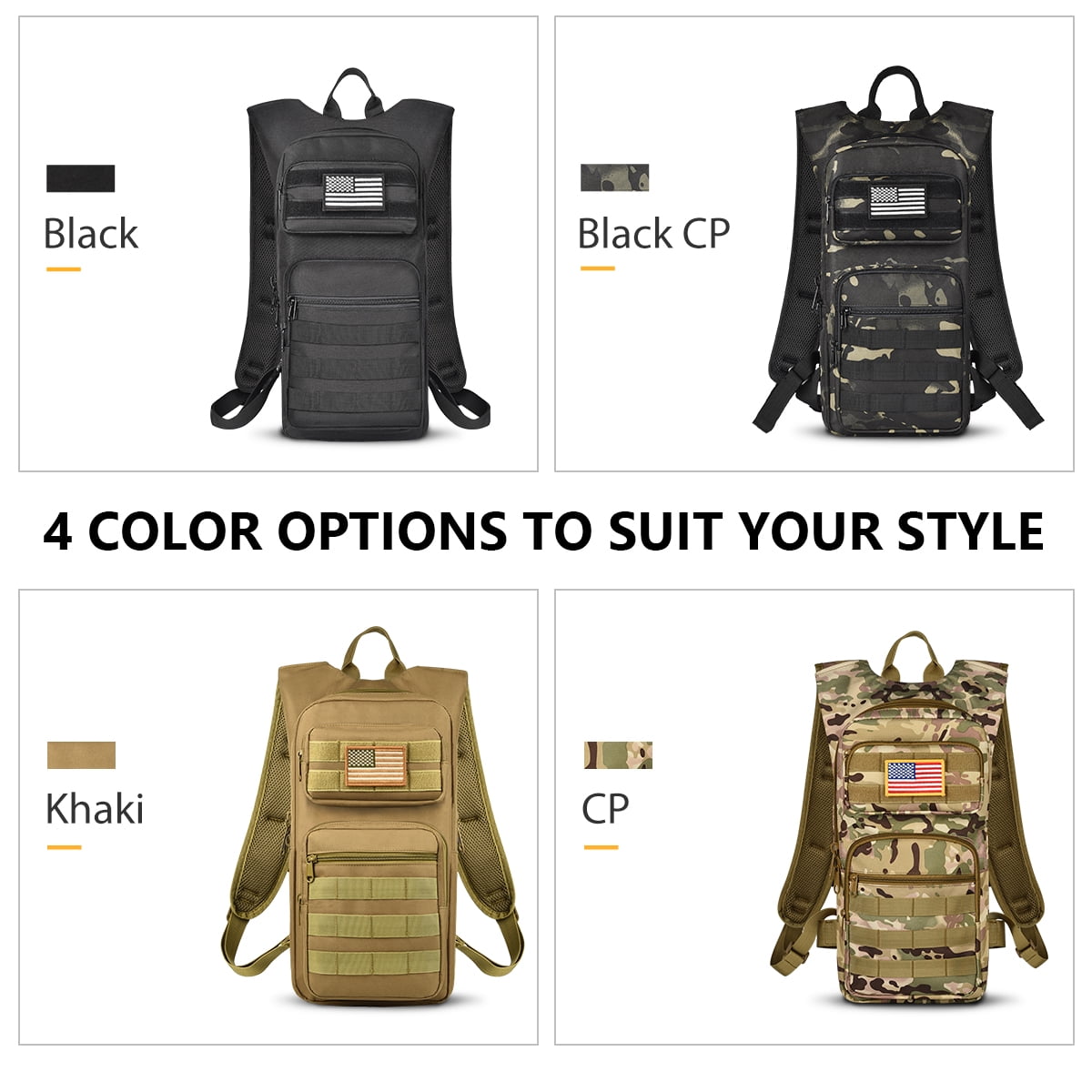 Brightify 17L Hydration Backpack with 3L TPU Water Bladder, Camel Backpack Hydration Pack for Hiking Hunting Climbing Cycling Biking Running, Molle Compatible Water Backpack for Men Women, Black M381X