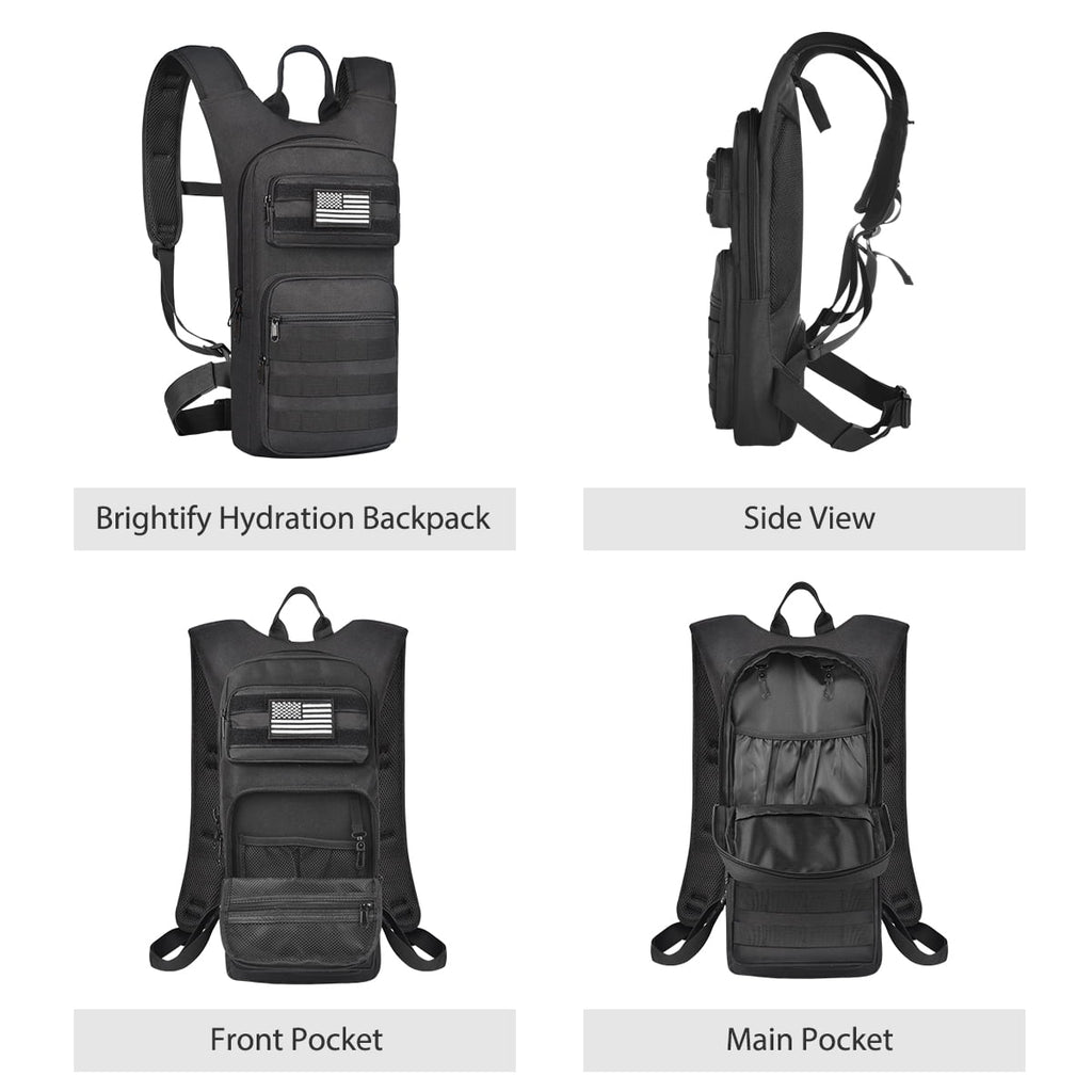 Brightify 17L Hydration Backpack with 3L TPU Water Bladder, Camel Backpack Hydration Pack for Hiking Hunting Climbing Cycling Biking Running, Molle Compatible Water Backpack for Men Women, Black M381X