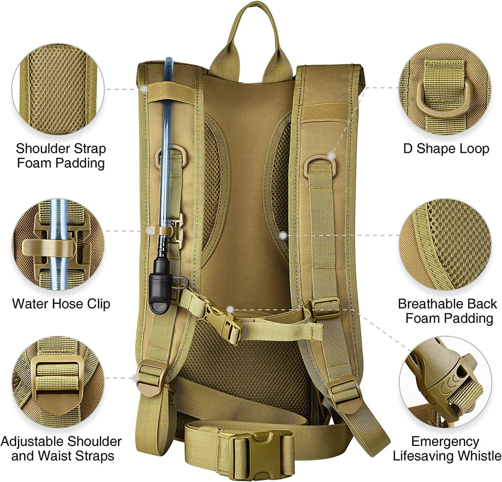 Brightify 17L Hydration Backpack with 3L TPU Water Bladder, Camel Backpack Hydration Pack for Hiking Hunting Climbing Cycling Biking Running, Molle Compatible Water Backpack for Men Women, Black M381X