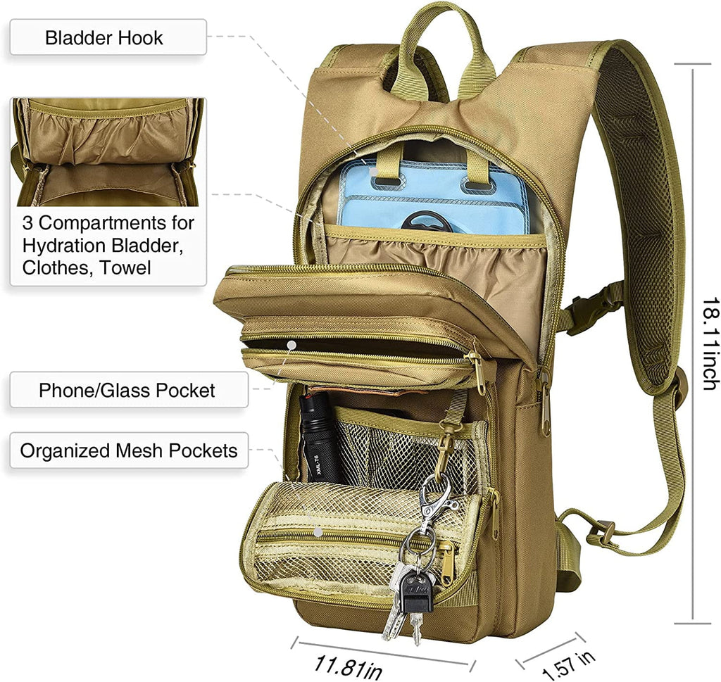 Brightify 17L Hydration Backpack with 3L TPU Water Bladder, Camel Backpack Hydration Pack for Hiking Hunting Climbing Cycling Biking Running, Molle Compatible Water Backpack for Men Women, Black M381X