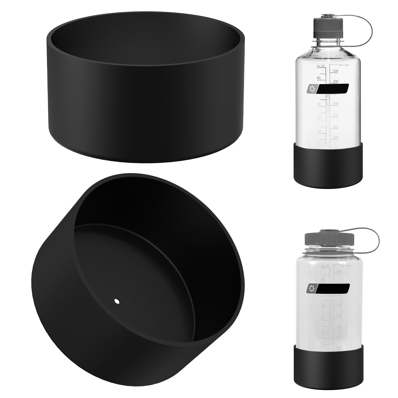 Linkidea 2 Pack Water Bottle Boot Compatible with Nalgene Sustain Wide Mouth 32oz/48oz, Narrow Mouth 32oz, Silicone Anti-Slip Bottle Bottom Bumper Protector (Black) M218N