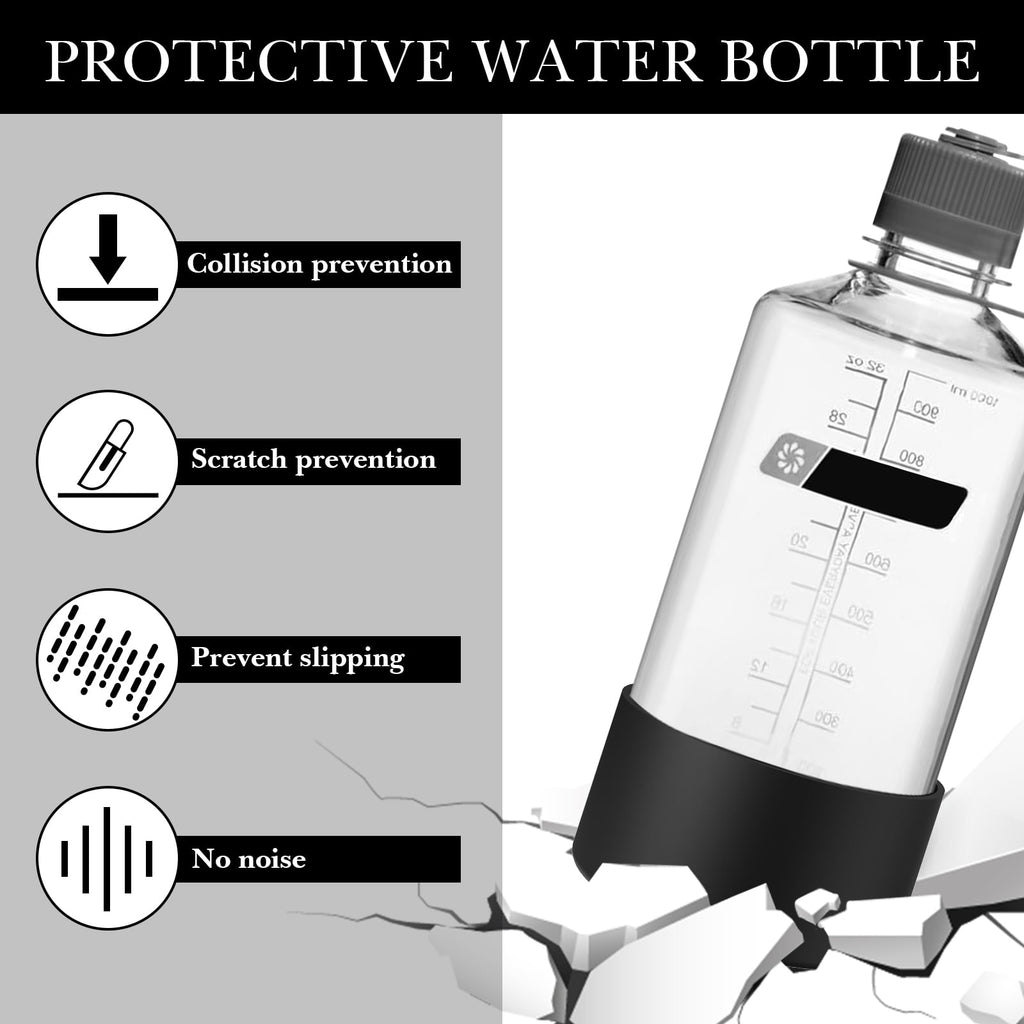 Linkidea 2 Pack Water Bottle Boot Compatible with Nalgene Sustain Wide Mouth 32oz/48oz, Narrow Mouth 32oz, Silicone Anti-Slip Bottle Bottom Bumper Protector (Black) M218N