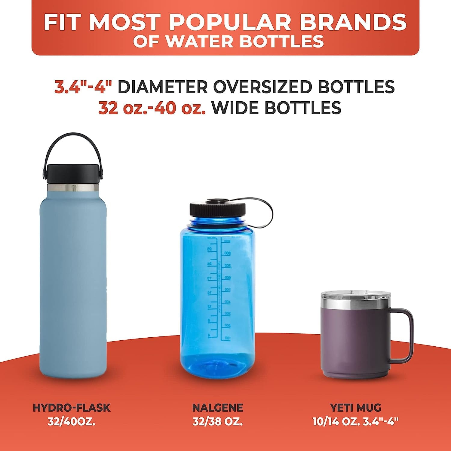 Cup Holder Expander - Fits Hydro Flasks 32/40 oz, Nalgene,  &amp; Large Bottles up to 3.8  Wide - for  up to 3.2  Wide - Black M226V