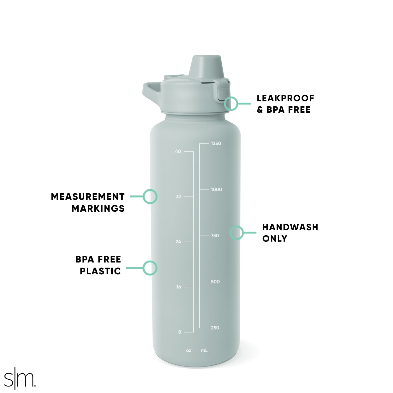 Simple Modern 48 fl oz Reusable Tritan Summit Water Bottle with Silicone Straw Lid|Seaglass Sage M402A