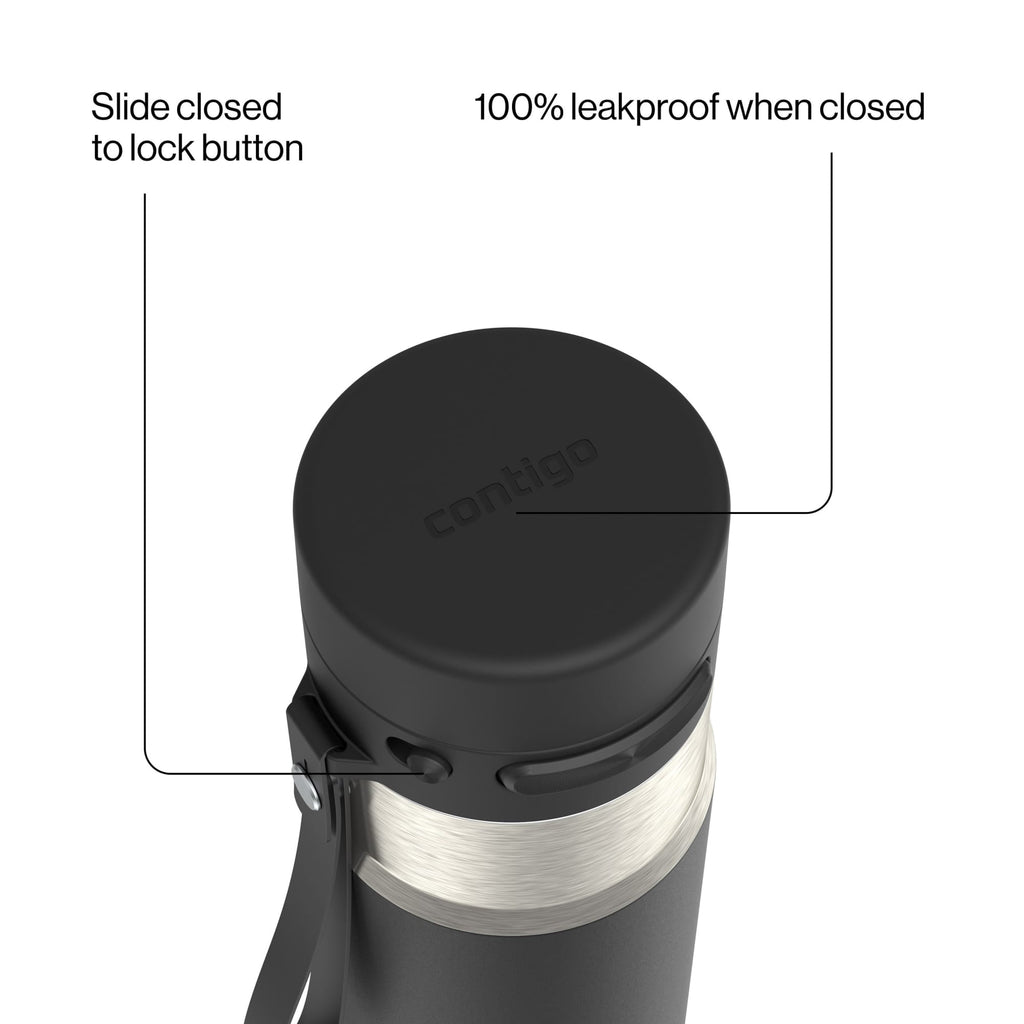Contigo AutoPop 24 oz Leakproof Insulated Stainless Steel Water Bottle with Carry Strap and Shaker Ball M73N