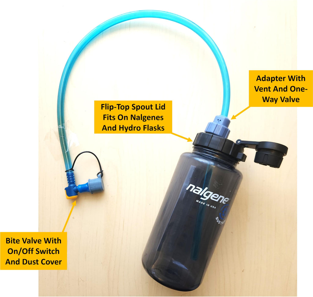 Universal Hydration Adapter for Nalgene Smartwater Bottles 28mm Wide Mouth, Flip Top Spout Lid with Loop, Hiking Running Cycling Accessory, Blue M210X