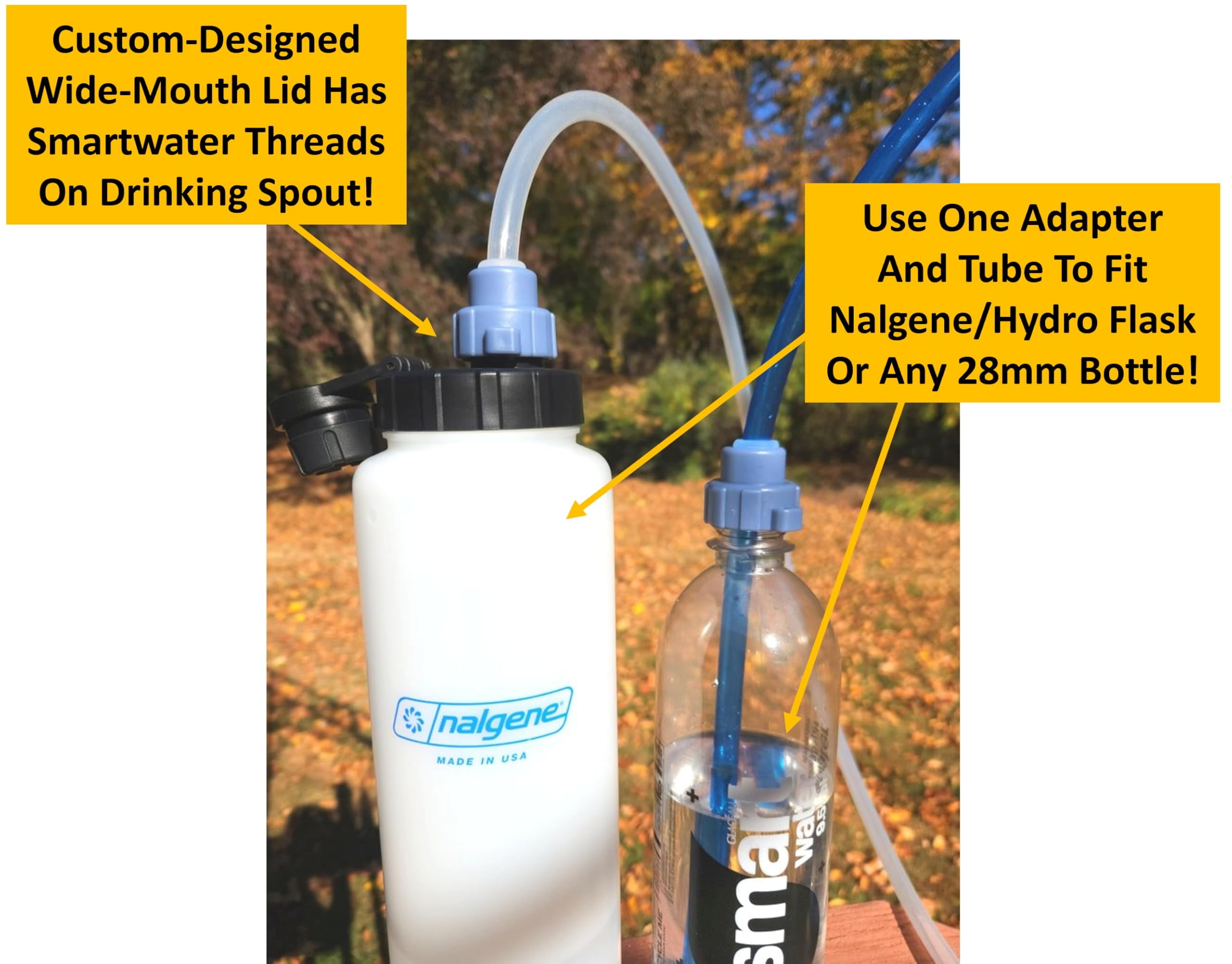 Universal Hydration Adapter for Nalgene Smartwater Bottles 28mm Wide Mouth, Flip Top Spout Lid with Loop, Hiking Running Cycling Accessory, Blue M210X