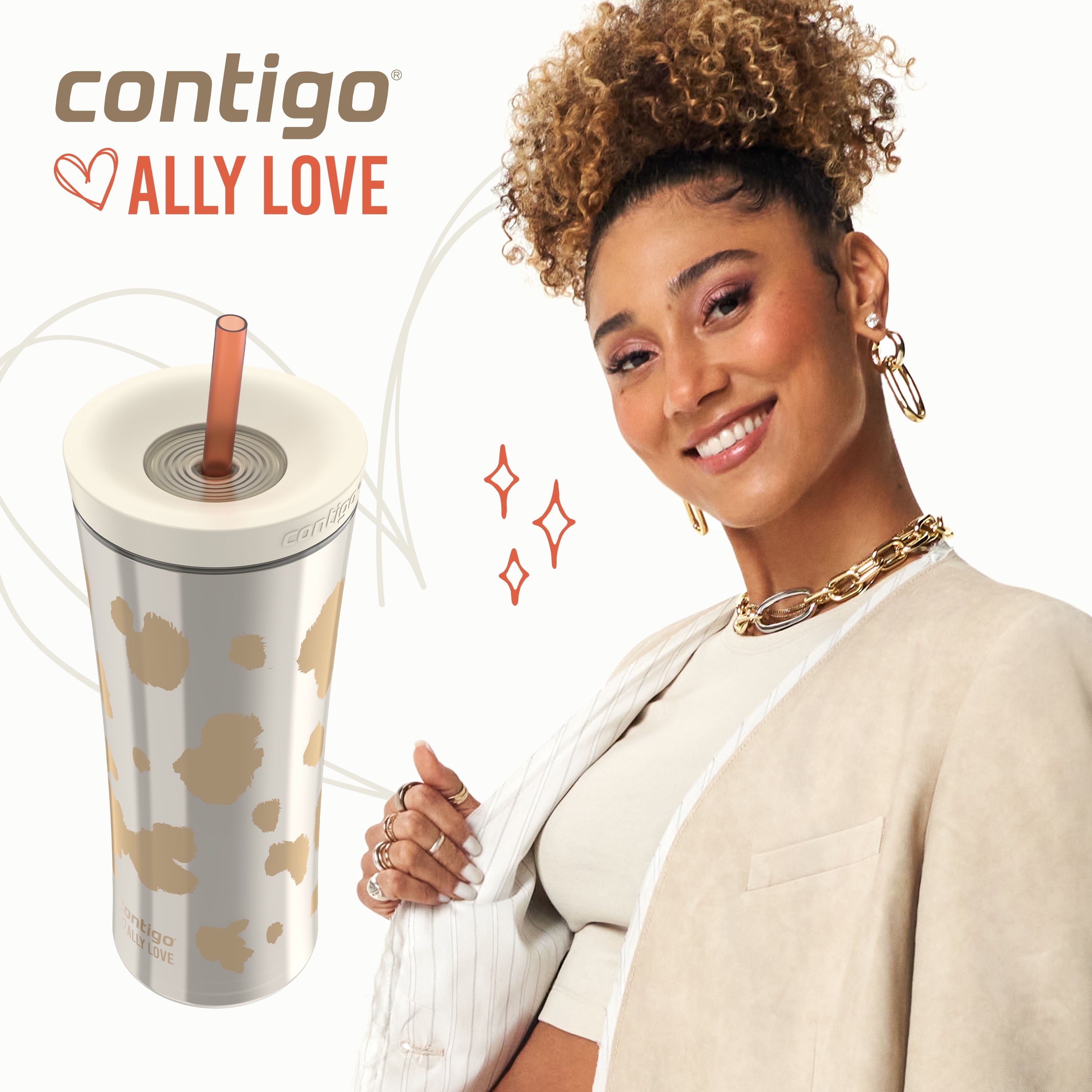 Contigo 20oz Shake &amp; Go Tumbler, Plastic with Straw, Oatmilk Cowhide Couture M120W