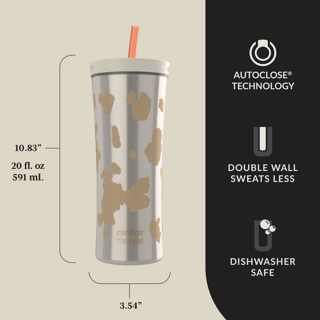 Contigo 20oz Shake &amp; Go Tumbler, Plastic with Straw, Oatmilk Cowhide Couture M120W