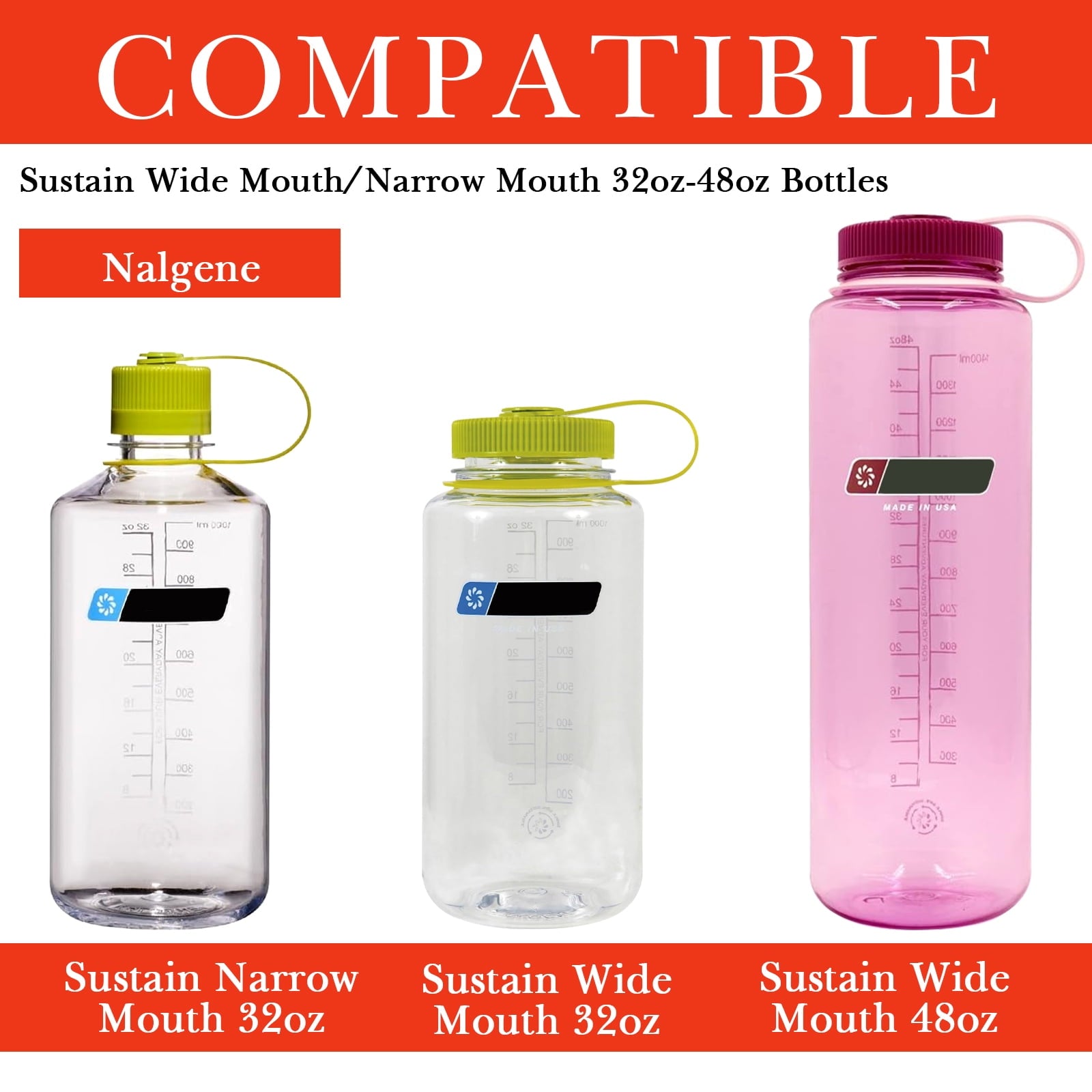 Linkidea 2 Pack Water Bottle Boot Compatible with Nalgene Sustain Wide Mouth 32oz/48oz, Narrow Mouth 32oz, Silicone Anti-Slip Bottle Bottom Bumper Protector (Red) M217F