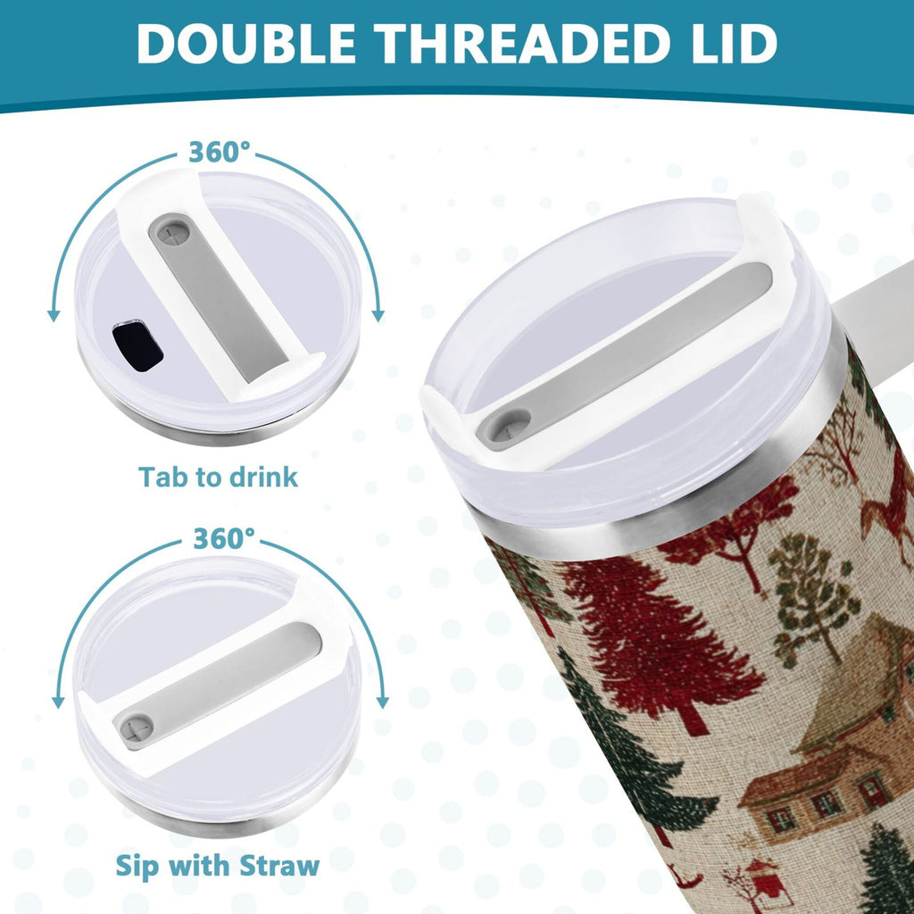 30 oz Insulated Stainless Steel Tumbler Double Wall Stainless Steel Tumbler with 2-Way Drinking Christmas Trees Deer and Houses M577Y