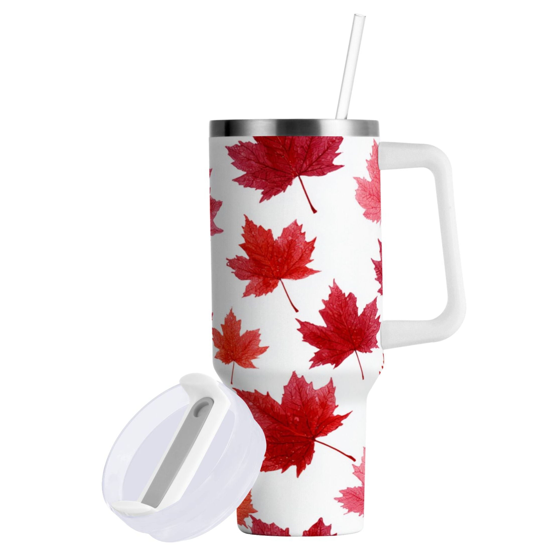 30 oz Insulated Stainless Steel Tumbler Double Wall Stainless Steel Tumbler with 2-Way Drinking Vibrant Red Maple Leaves M454M