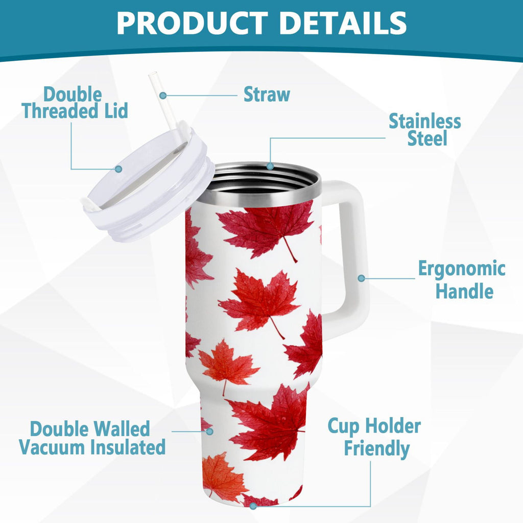 30 oz Insulated Stainless Steel Tumbler Double Wall Stainless Steel Tumbler with 2-Way Drinking Vibrant Red Maple Leaves M454M