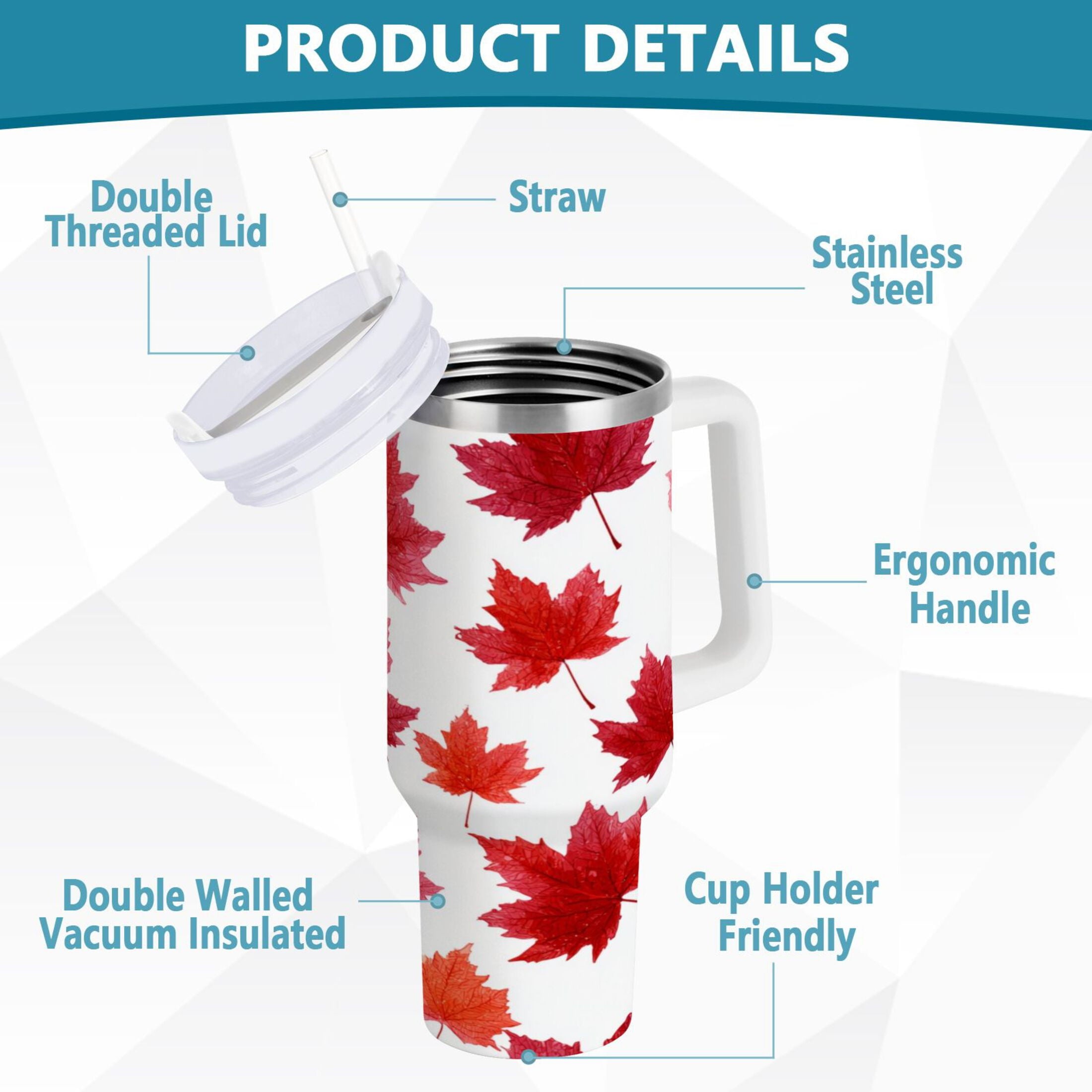 30 oz Insulated Stainless Steel Tumbler Double Wall Stainless Steel Tumbler with 2-Way Drinking Vibrant Red Maple Leaves M454M