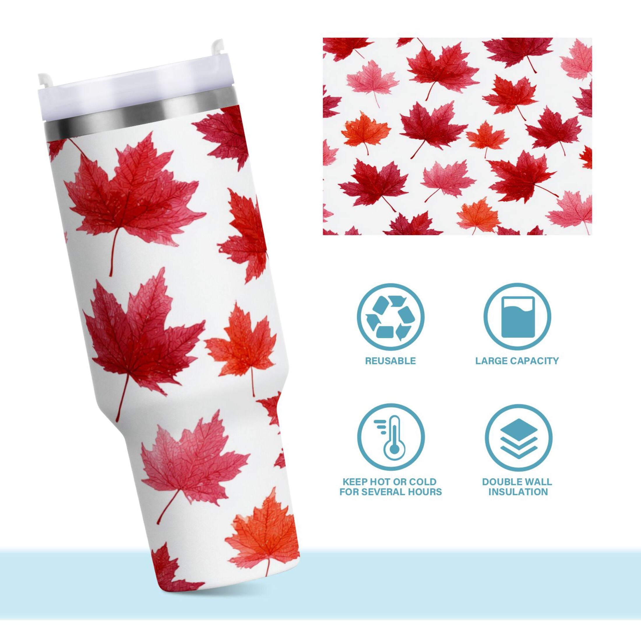 30 oz Insulated Stainless Steel Tumbler Double Wall Stainless Steel Tumbler with 2-Way Drinking Vibrant Red Maple Leaves M454M