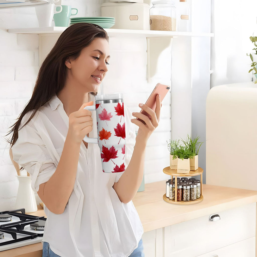 30 oz Insulated Stainless Steel Tumbler Double Wall Stainless Steel Tumbler with 2-Way Drinking Vibrant Red Maple Leaves M454M